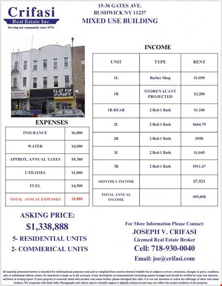 Mixed Use space for Sale at 1536 Gates Ave in Brooklyn