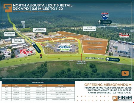 VacantLand space for Sale at North Augusta | Exit 5 Retail | 34K VPD | 0.6 Miles to I-20 in North Augusta