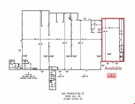 Industrial space for Rent at 4,729 SF Warehouse in Rock Hill