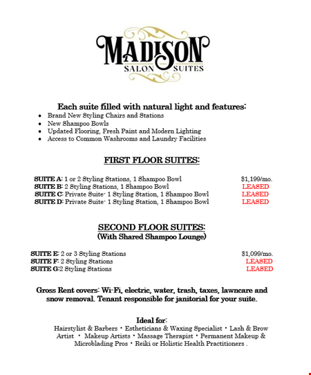Retail space for Rent at Salon Suites in Woodstock