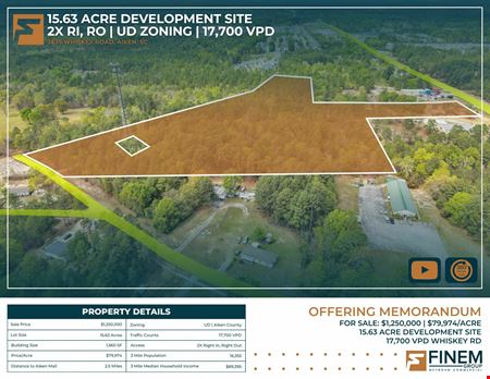 VacantLand space for Sale at 15.63 Acre Development Site | 17,700 VPD | Aiken County in Aiken